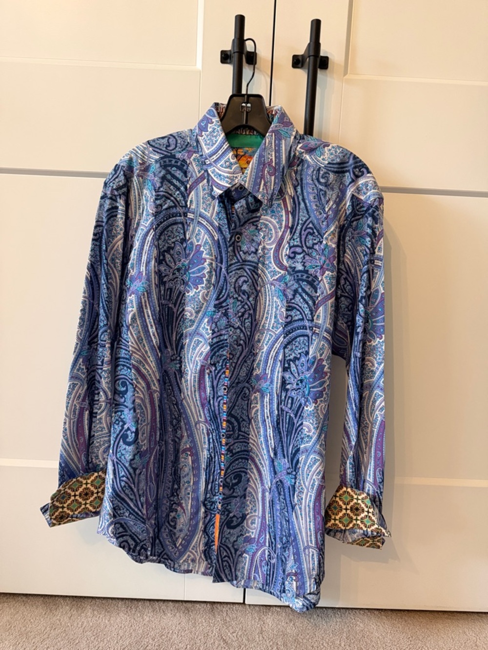 Robert Graham Blue and Purple Paisley Long-Sleeve Button-Down Shirt